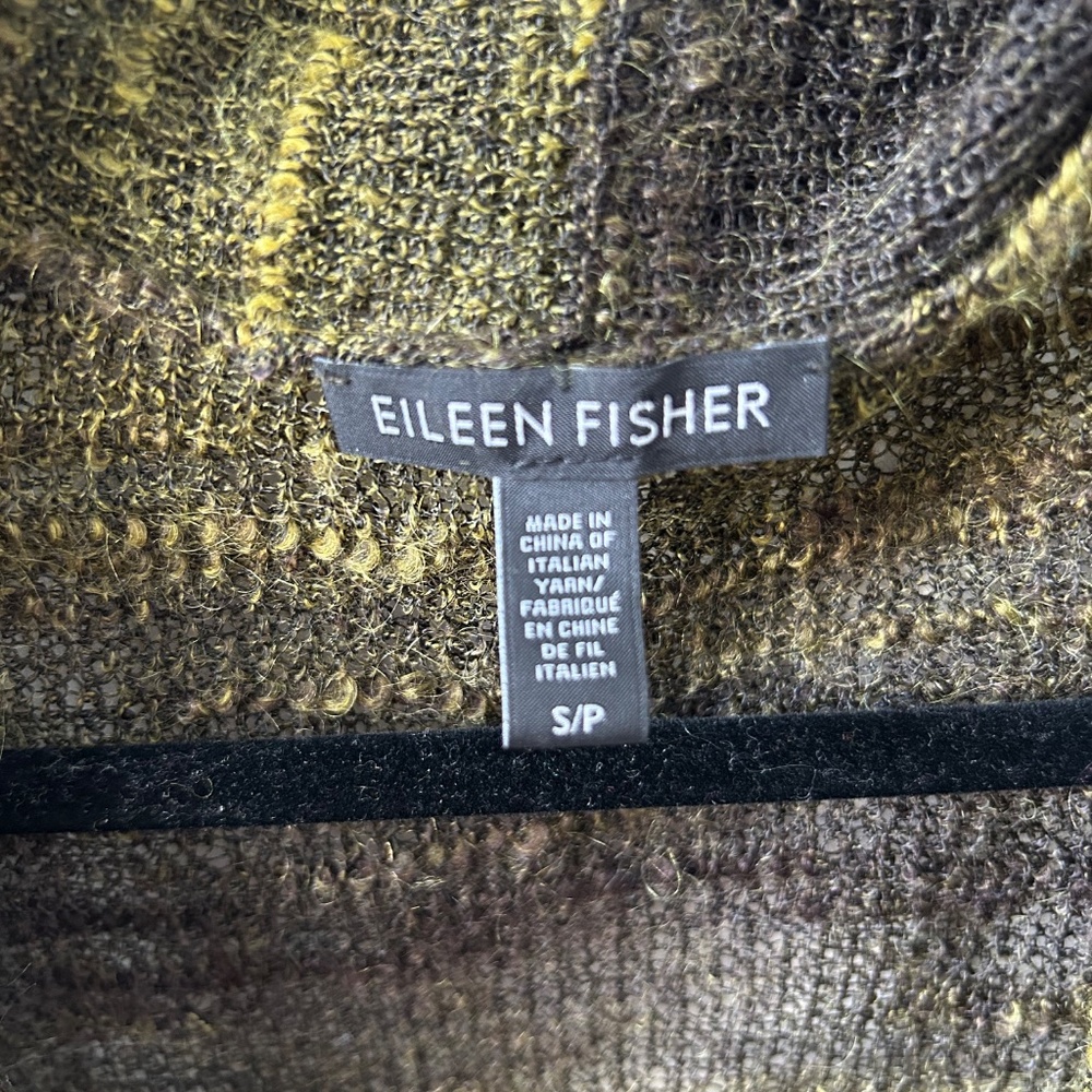 EILEEN FISHER Olive Green Mohair Boucle Open Front Cardigan - Picture 4 of 11
